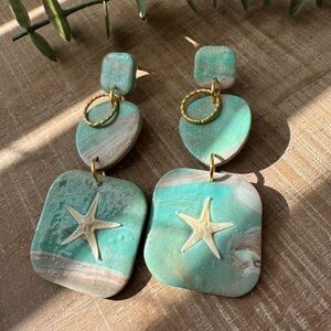 Starfish Dangle Earrings in Teal and Gold